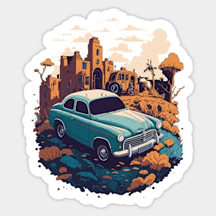 Vintage Car Illustration Sticker